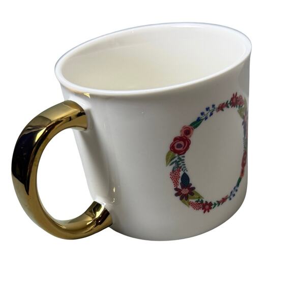 OpalHouse Monogram O Initial Coffee Mug Floral Letter Gold Handle 16oz Cup - Picture 2 of 4